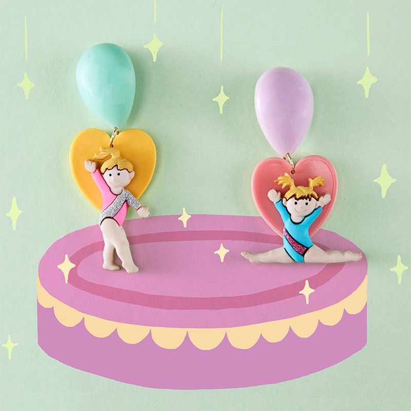 西迟体操女孩耳饰百搭夏季色彩爱心耳坠原创艺术体操系列耳环耳夹 - 耳环/耳夹 - 树脂 