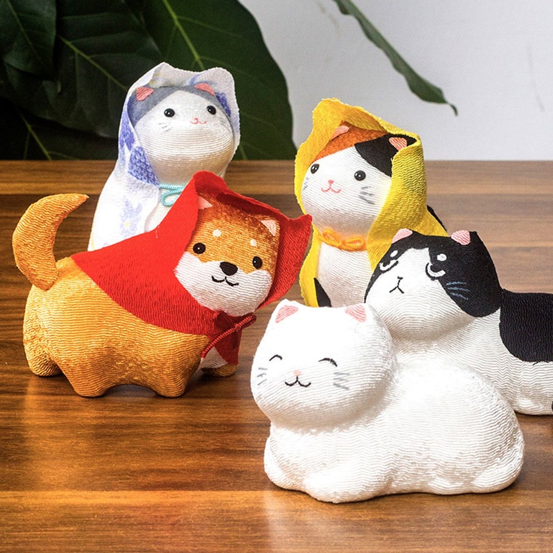 日本进口龙虎作 绢布陶瓷 柴犬猫咪创意摆件车载可爱猫咪生日礼物 - 摆饰 - 其他材质 