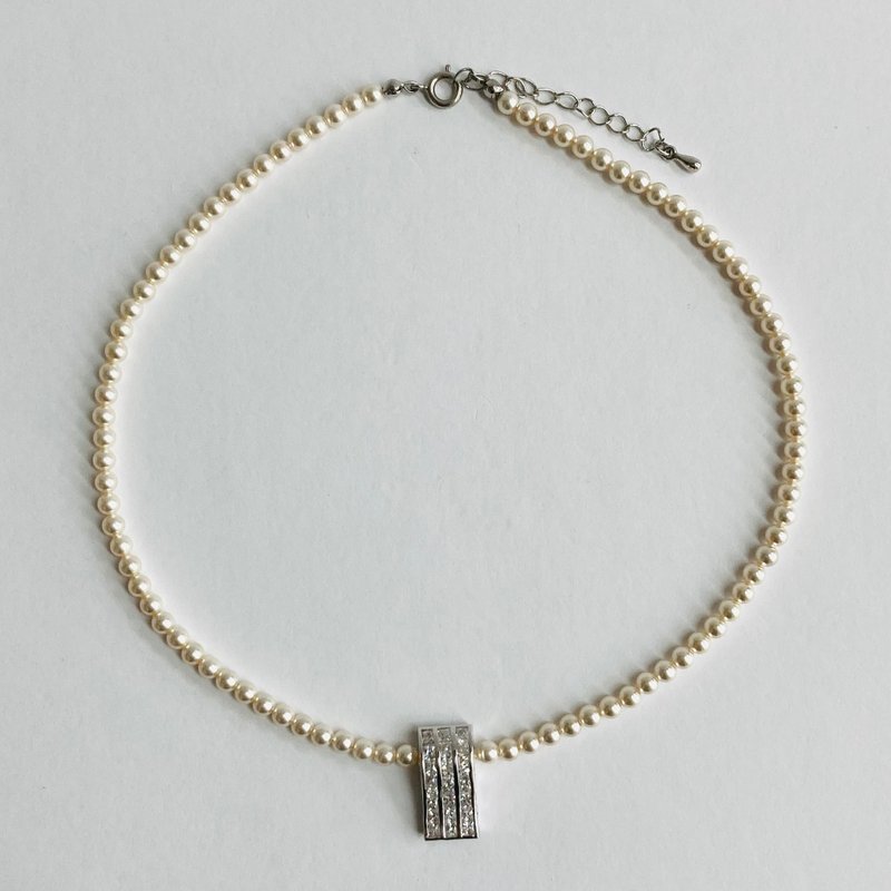 贝壳珍珠短项链/缀饰宝石款#A/4mm约40cm+5cm/白米色/R/日本制 - 项链 - 贝壳 白色