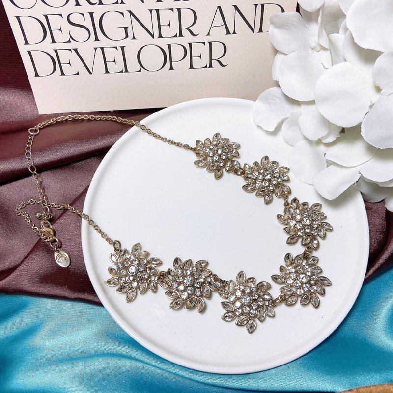 【西洋古董饰品】美层叠篓空花卉花丛金垂坠厚实 花叶感 项链 - 项链 - 贵金属 金色