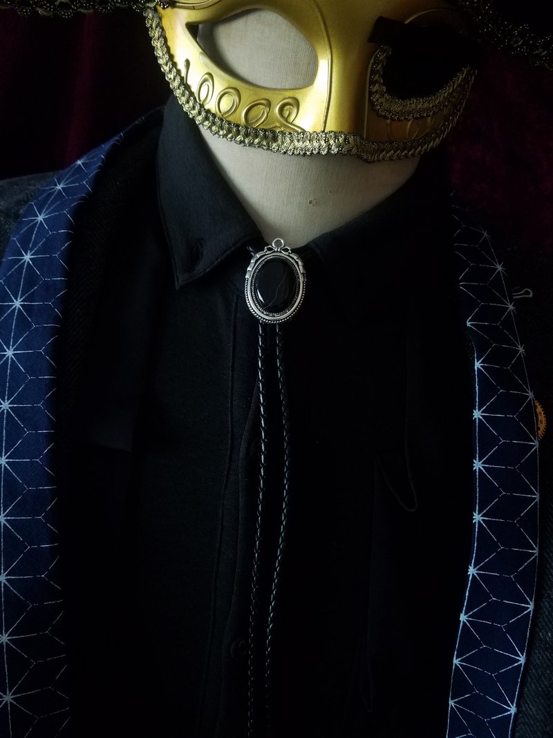 条纹玛瑙保罗领带领结天然石bolo tie领带 - 领带/领带夹 - 半宝石 黑色