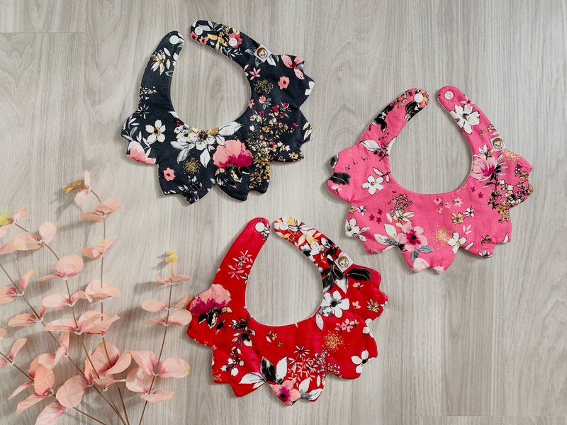 花开富贵烫金小四喜 围兜兜 口水巾 三入弥月组 - 围嘴/口水巾 - 棉．麻 