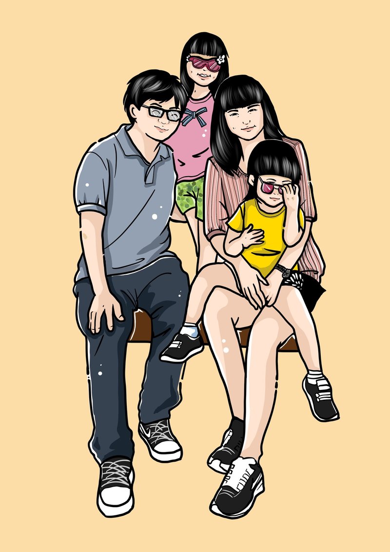4人全家福似颜绘/ 【电子档】洽询设计师 - 订制画像 - 其他材质 