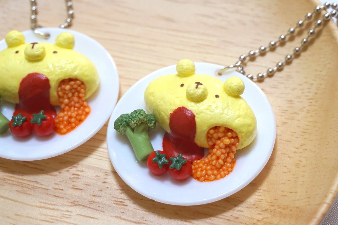 HealingKuma Collection 日式小熊蛋包饭钥匙圈 | 仿真食物饰物 - 钥匙链/钥匙包 - 粘土 黄色