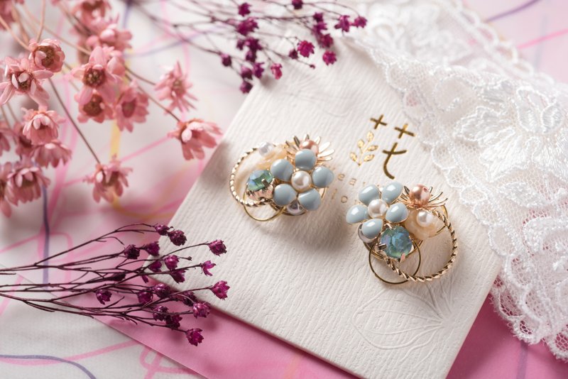 海棠朵朵 - 定制化 礼盒 蓝 耳针/耳夹 - 耳环/耳夹 - 珐琅 