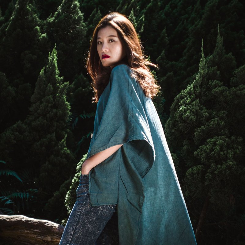 草木染宽袖上衣 - 女装上衣 - 棉．麻 绿色