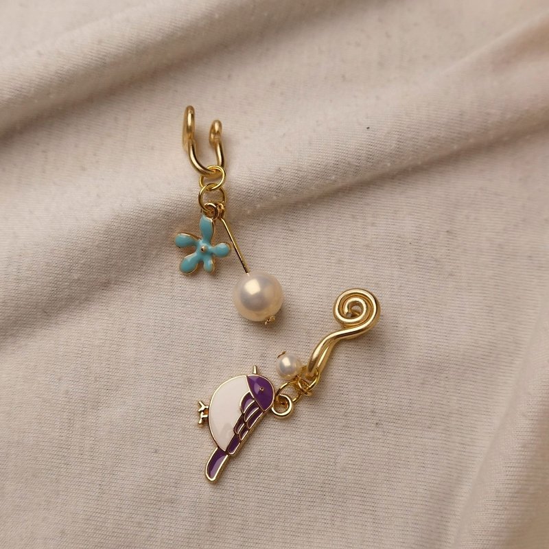 小雀 不对称无痛耳夹 / 紫 - 耳环/耳夹 - 其他金属 