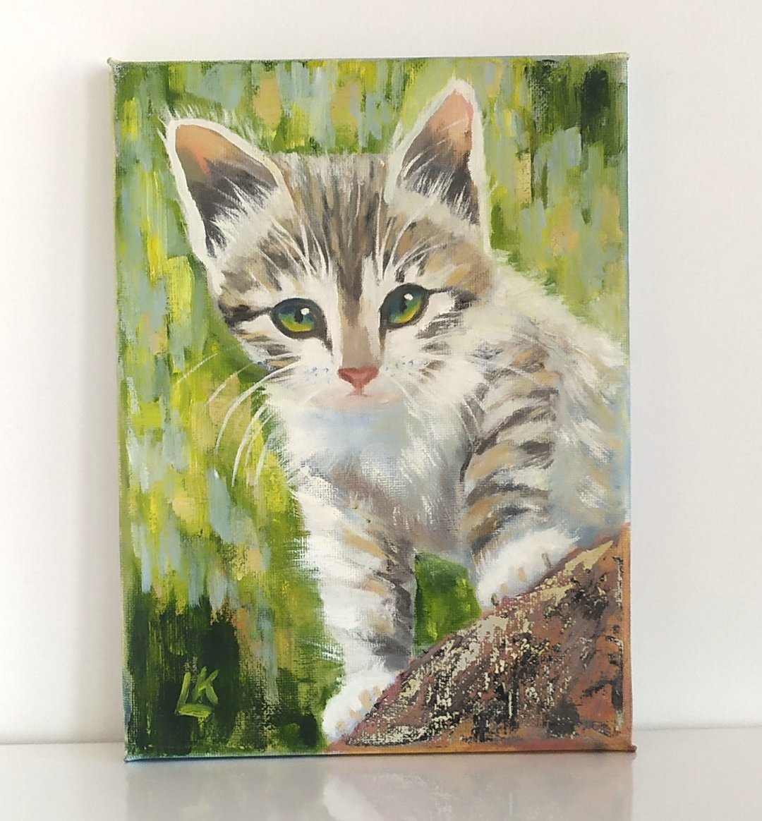 小猫油画猫艺术宠物小猫小艺术礼物给猫爱好者 - 墙贴/壁贴 - 棉 多色