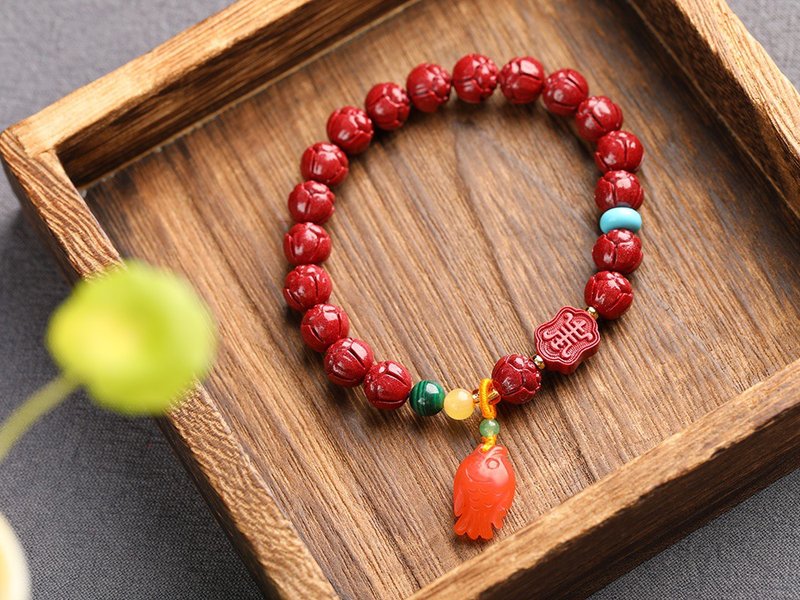 天然原矿朱砂紫金砂莲花手链精品 朱砂含量高达95%以上 - 手链/手环 - 宝石 