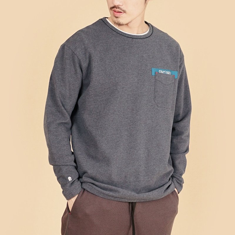 【男友礼物/包邮】胶原蛋白素面口袋厚长袖男上衣│深灰色 - 男装针织衫/毛衣 - 棉．麻 黑色