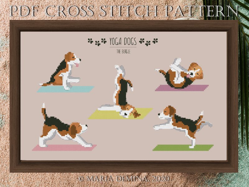 Beagle Yoga modern PDF cross stitch pattern - 手工艺教程/工具书 - 其他材质 