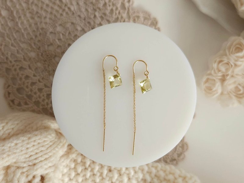 柠檬石英天然石耳环/14kgf/通勤/气质/特别/优雅/醉心香柠 - 耳环/耳夹 - 半宝石 黄色