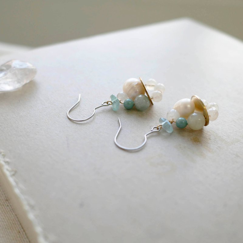 【祝福】 珍珠黄铜耳环 - 耳环/耳夹 - 半宝石 白色