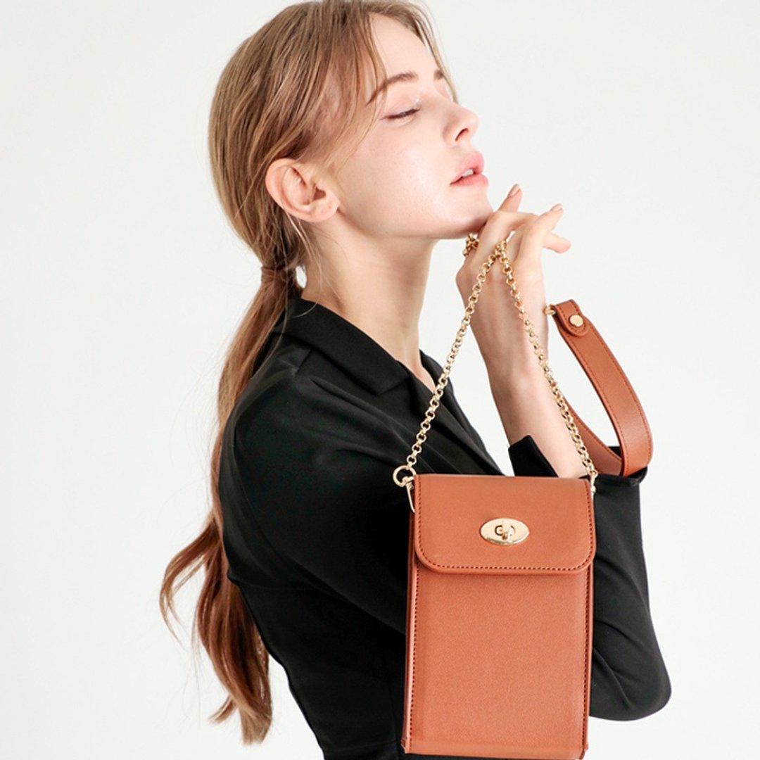 韩国LIA BAG | 棕色 | 迷你袋 | 侧背包 斜孭袋 - 侧背包/斜挎包 - 人造皮革 咖啡色