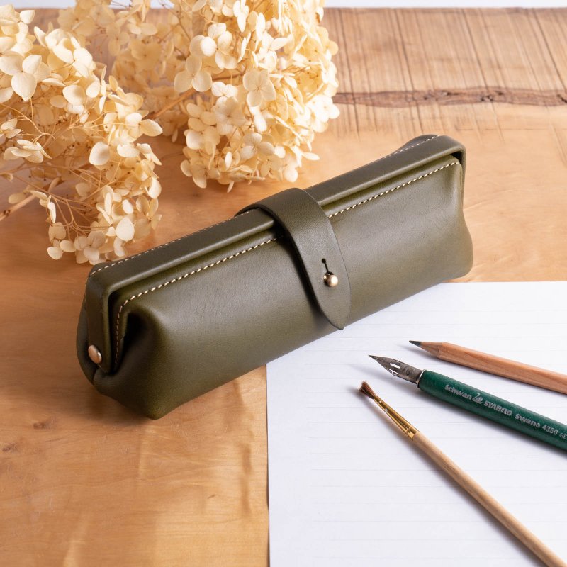 意大利皮革笔袋 Paka-pen #Olive【入学礼】【就职礼】【定制化礼品】 - 铅笔盒/笔袋 - 真皮 绿色