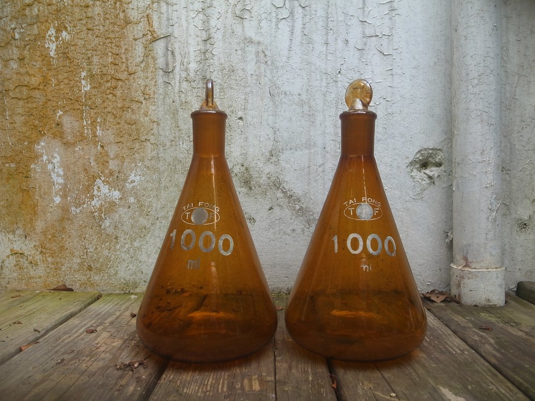 老件焦糖色1000ml大实验瓶 - 摆饰 - 玻璃 