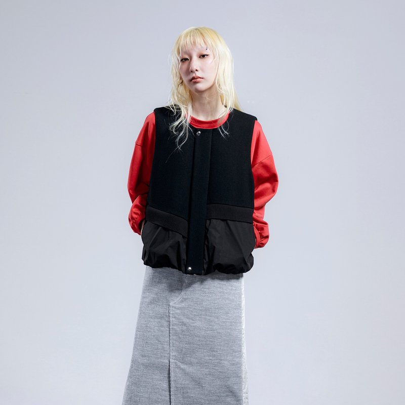 层雾拼接立体剪裁背心 | 层次调节 | 叠搭自如 | 温度刚好 - 女装背心 - 其他材质 黑色