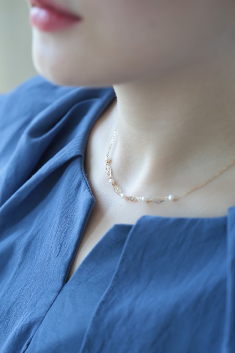 锁片典雅珍珠项链│14KGF 母亲节 礼物 - 项链 - 珍珠 