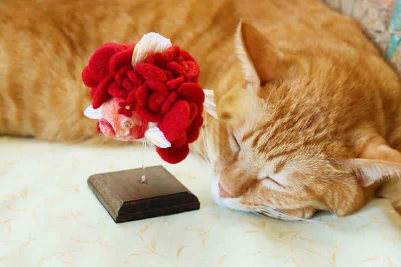 goldfish wool felt japanese kawaii doll bouquet of roses - 玩偶/公仔 - 羊毛 红色