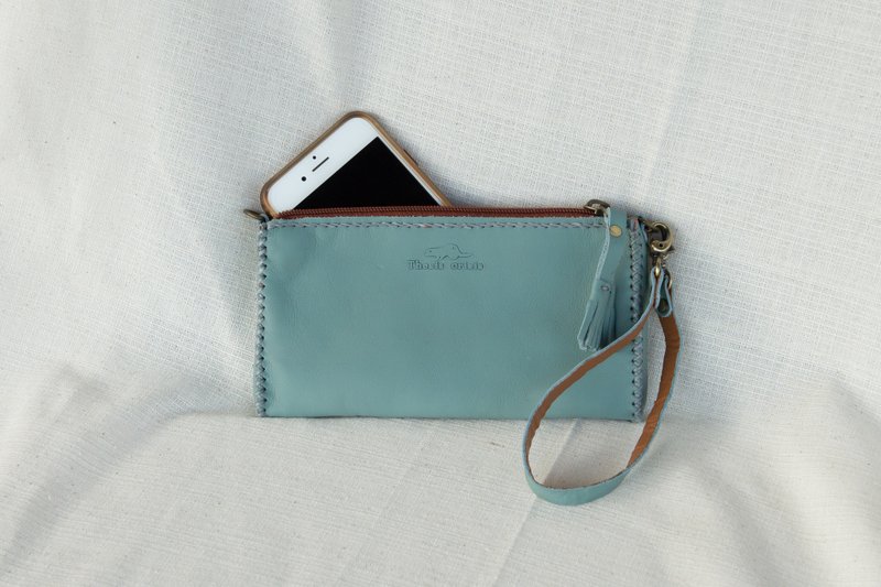 'MOBILE BAG' HANDMADE SMALL LEATHER BAG-TEAL/GREY/GREEN - 化妆包/杂物包 - 真皮 蓝色