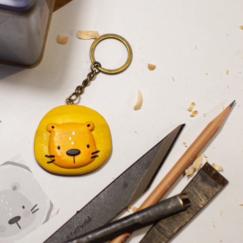 定制化手工雕刻彩色卡通图样钥匙圈 - 钥匙链/钥匙包 - 木头 橘色