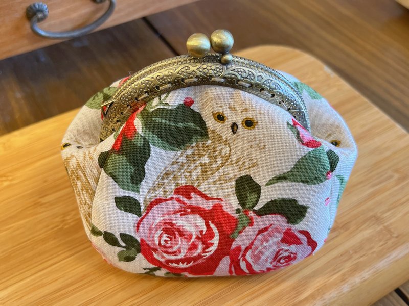 复古猫头鹰.胚底 - 手缝口金零钱包 - 零钱包 - 棉．麻 卡其色