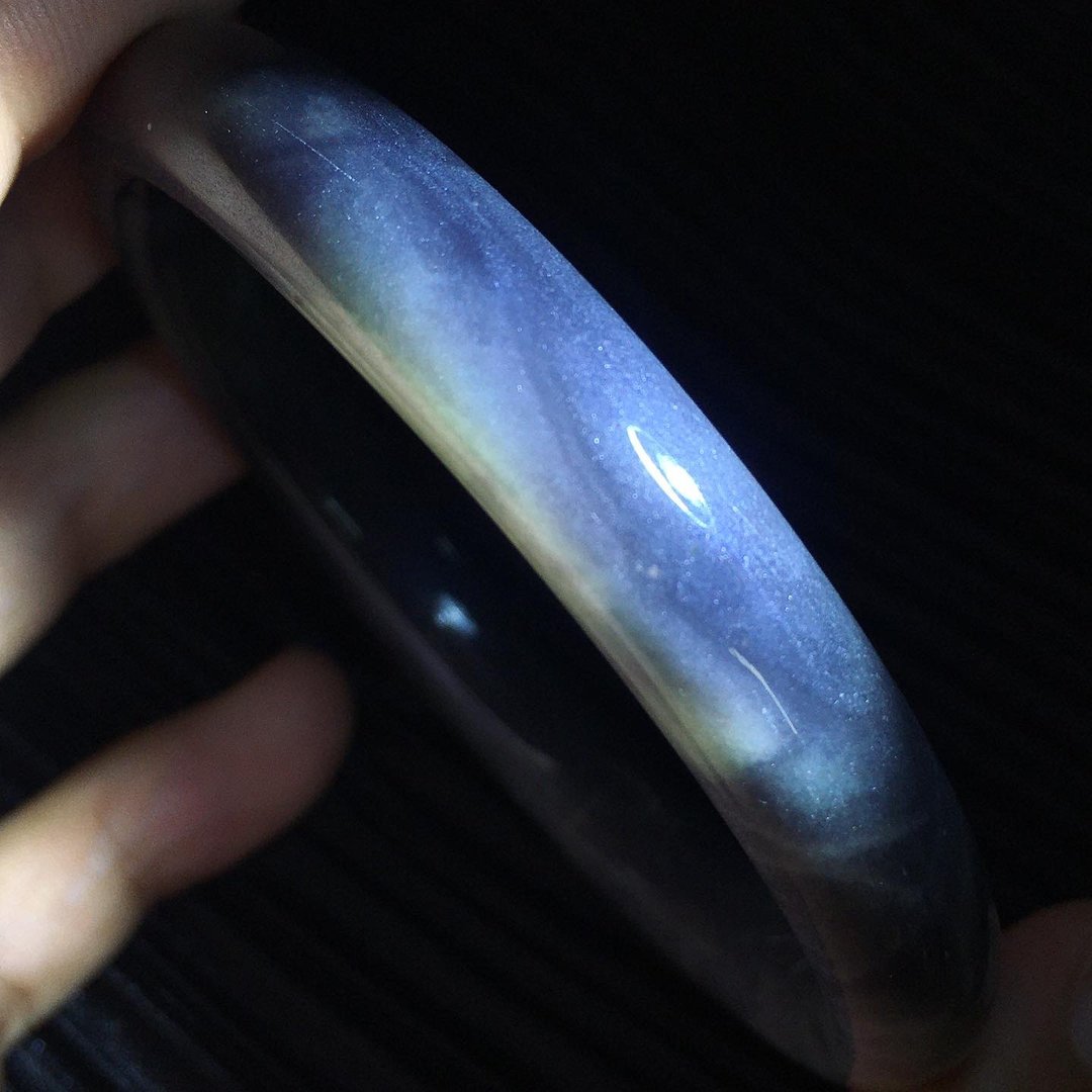 【Lost and find】 天然石 宇宙 和田玉 烟紫 带翠 手镯 60.5 - 手链/手环 - 宝石 紫色