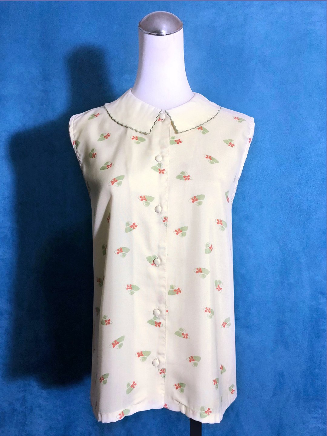 花型领草帽无袖古着衬衫/ 国外带回 VINTAGE - 女装衬衫 - 聚酯纤维 多色