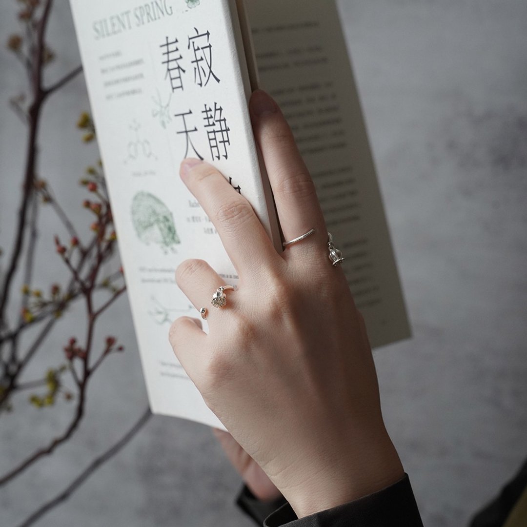 FOREST LETTER 虞美人果实开口戒  森系温柔气质食指戒 S925银 - 戒指 - 银 