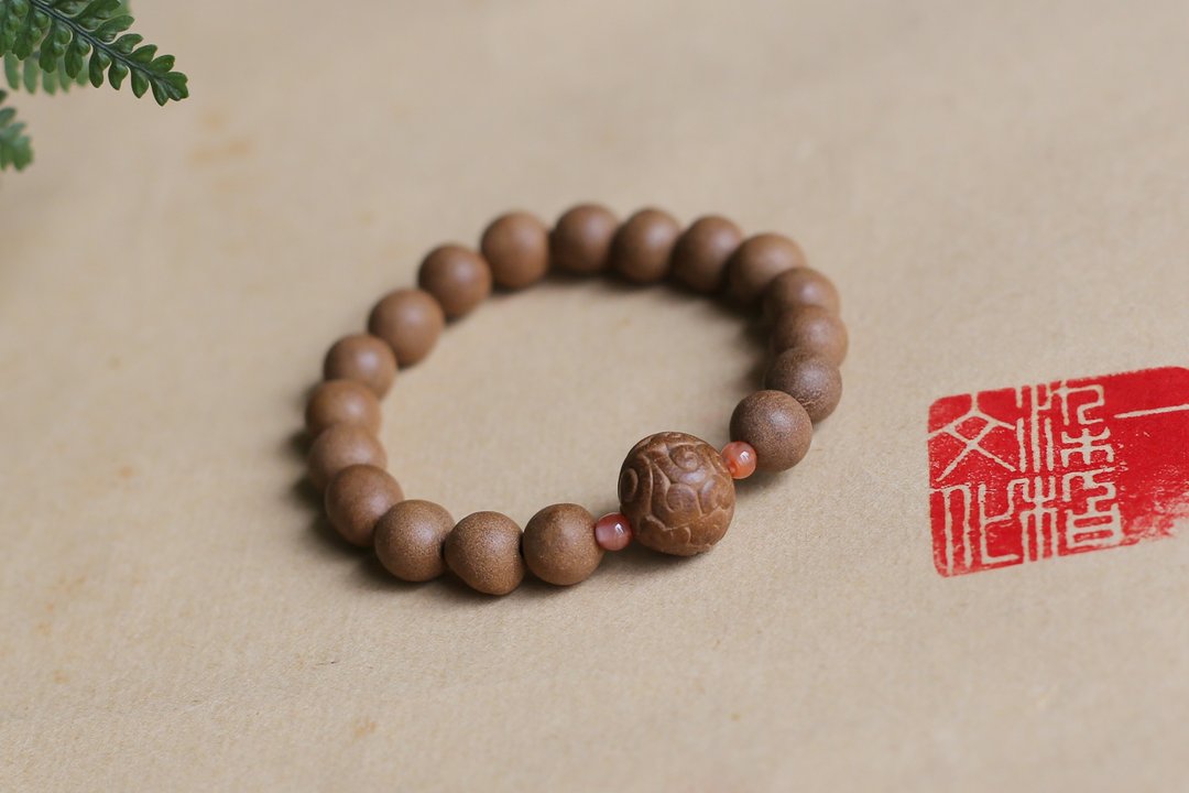 壹染指香品 | 古法 木樨香 手搓香珠  卷草纹珠 | 一物一图 - 手链/手环 - 植物．花 咖啡色
