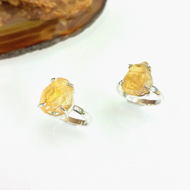 Edith & Jaz • 黄水晶原石纯银戒指 - 戒指 - 水晶 黄色