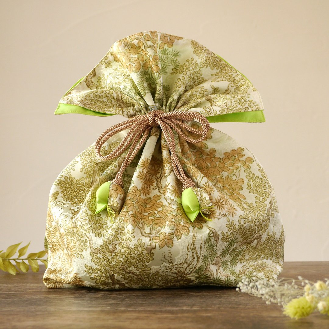 Kimono Drawstring purse Matsufumi Calling happiness FUGURO Large size - 化妆包/杂物包 - 其他人造纤维 绿色