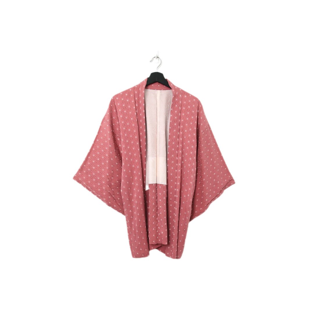 Back to Green-日本带回羽织 嫩粉色图腾 kb-80/vintage kimono - 女装休闲/机能外套 - 丝．绢 
