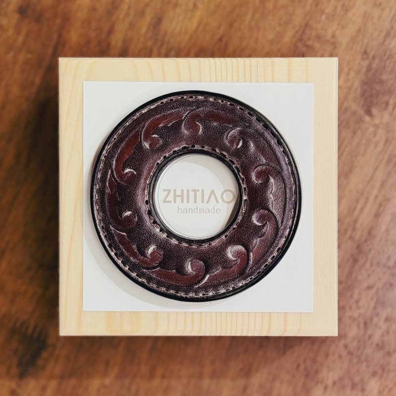 原创手工制作牛皮剑道刀镡 生生流転 雾蜡咖啡 剑锷 Tsuba - 运动配件 - 真皮 咖啡色