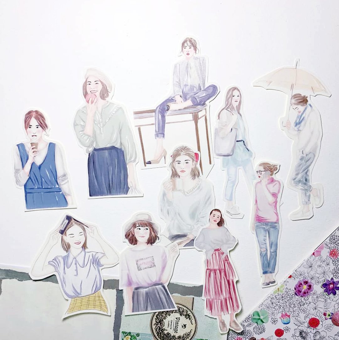 淡彩优雅女孩 - 贴纸 - 纸 