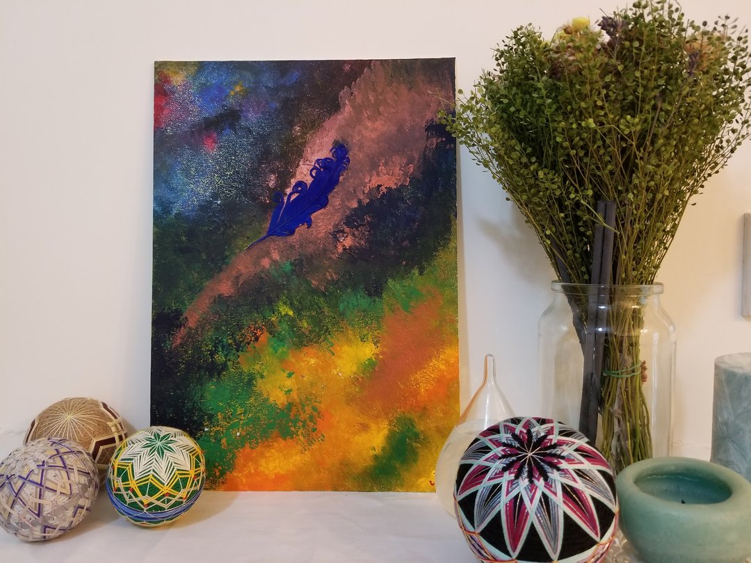 画品 手绘 压克力彩 画布板 Acrylic Paint  幻蓝羽 - 海报/装饰画/版画 - 颜料 多色