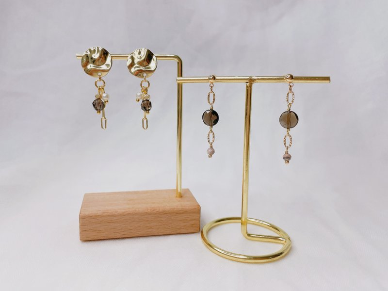 落日晚宴 || 维纳斯之舞 || 茶晶 低奢耳环 - 耳环/耳夹 - 水晶 金色