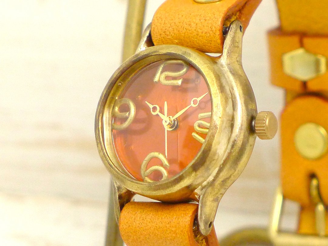 Lady on Time-B OR (orange) dial Lady's 22mm Brass handmade watch 305B OR / CA - 女表 - 铜/黄铜 橘色