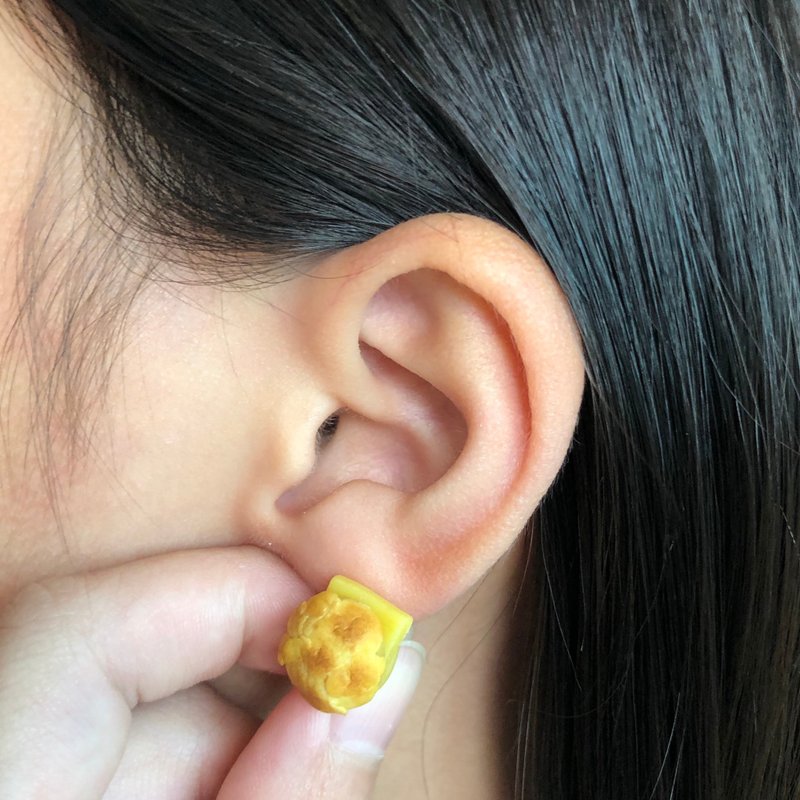 菠萝油耳环 - 耳环/耳夹 - 粘土 黄色