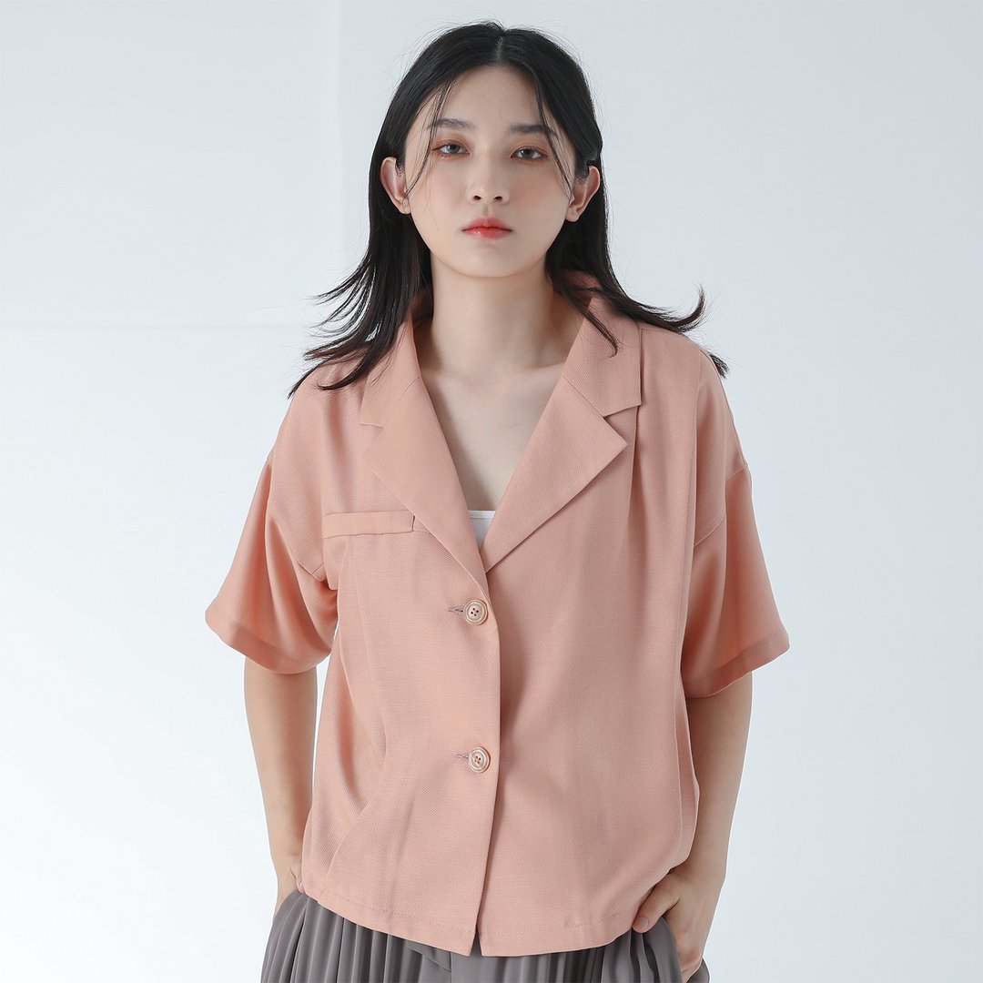 Yinyi_隐逸褶片西装上衣_22SF011_粉 - 女装背心 - 聚酯纤维 粉红色