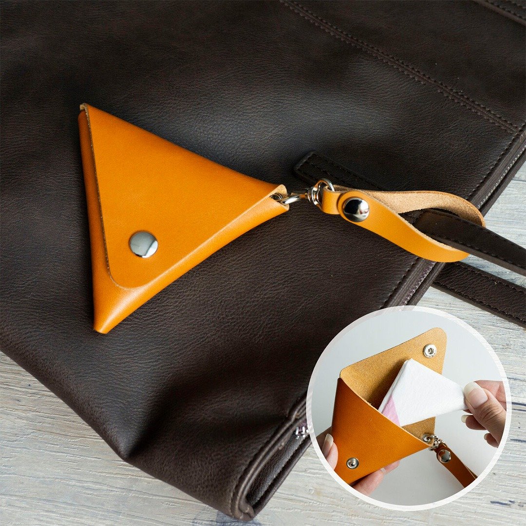 Shopping Bag Triangle Leather Case [Tochigi Leather] Camel Accessory Case Coin Case Leather HG13K - 零钱包 - 真皮 橘色