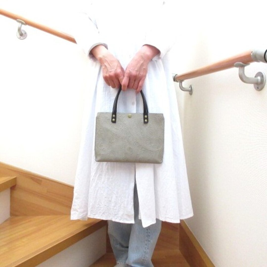 Cowhide・New Design・Flat Minimal Tote・Paisley・Moss Gray・0497 - 手提包/手提袋 - 真皮 灰色