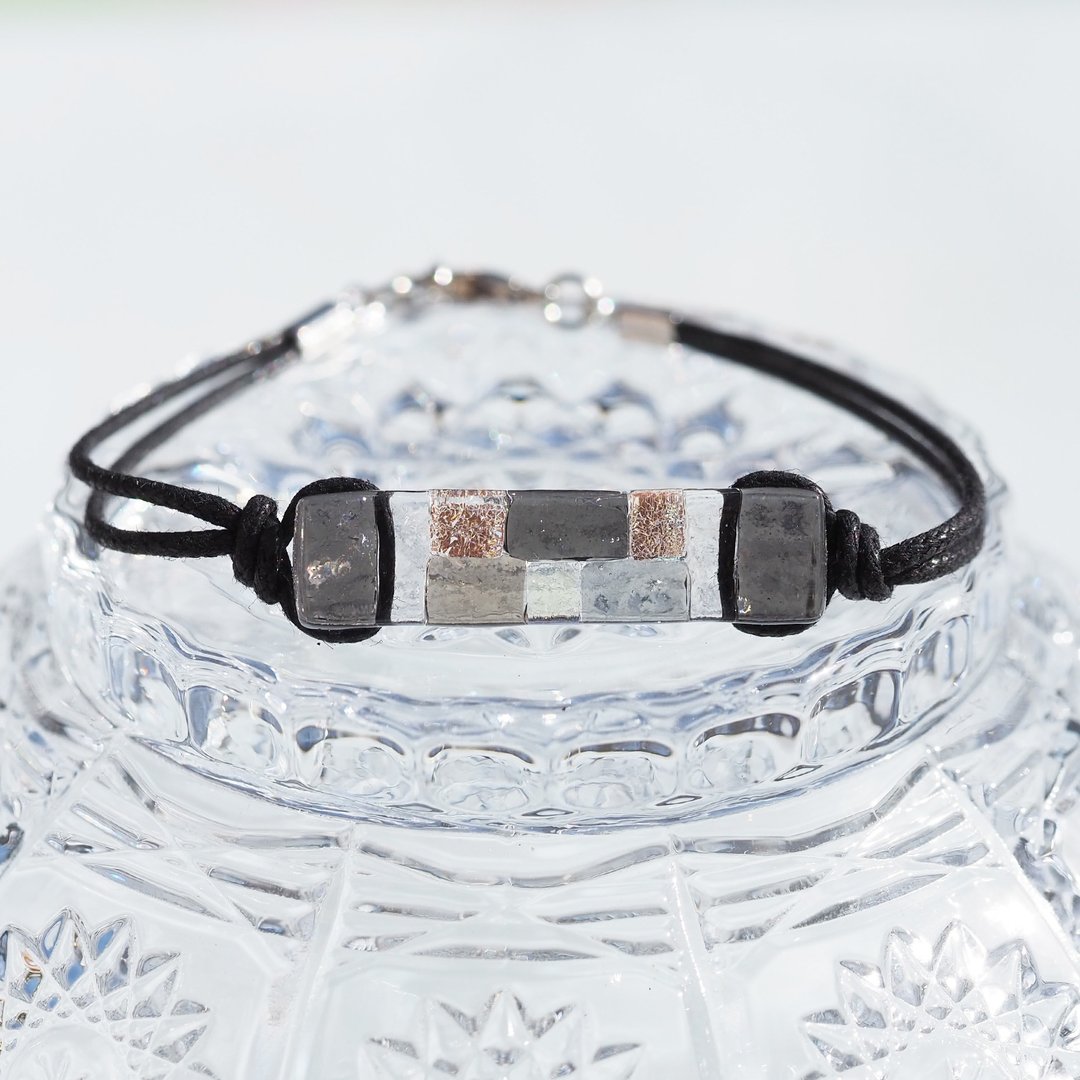 Aurora Glass (Aurora [Monochrome]) Bracelet / Anklet [Length, metal free choice] [Made to order] - 手链/手环 - 玻璃 黑色