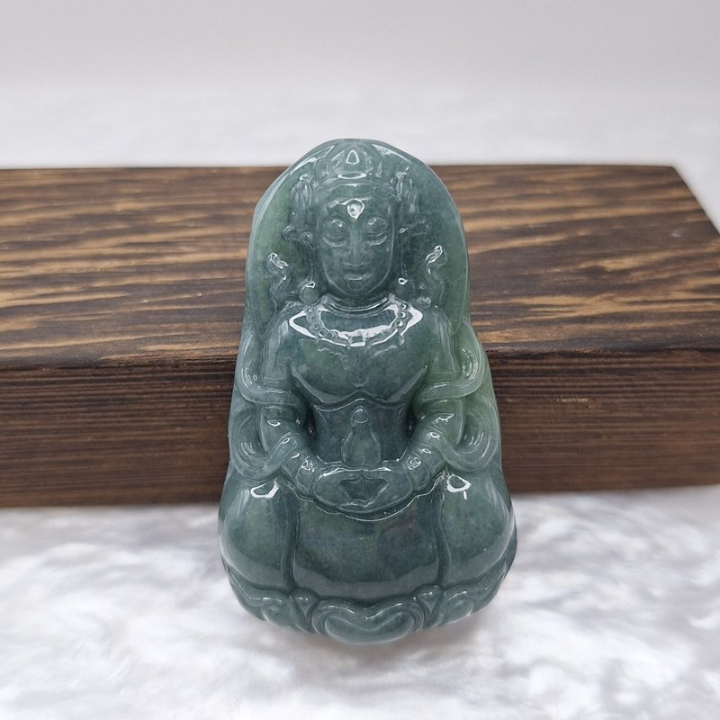 危料威料温润牛仔蓝观音吊坠 | 天然A货翡翠 - 项链 - 玉石 