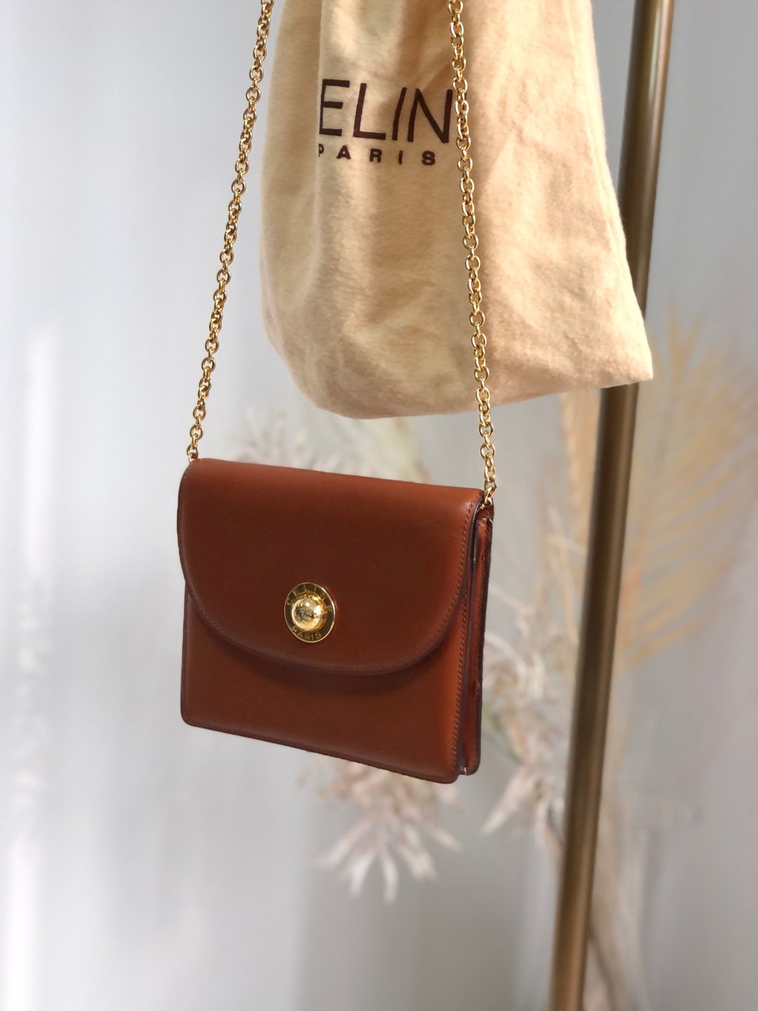 【日本直送，名牌二手包装】CELINE Star Ball 皮革链条迷你包 单肩包 驼色 复古 t6xd2w - 侧背包/斜挎包 - 真皮 咖啡色
