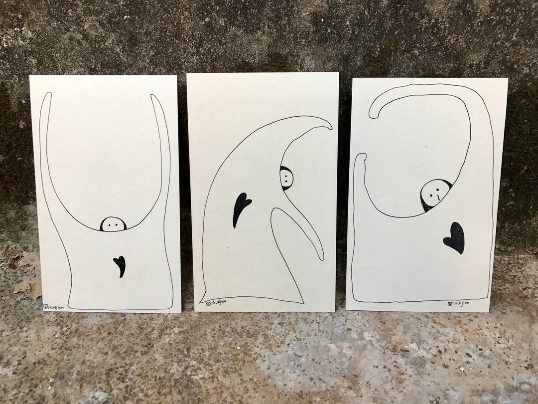 爱心脏/ 客订 手工明信片 套组 手绘 传递 卡片 长手长脚 慢灵魂 - 卡片/明信片 - 纸 白色
