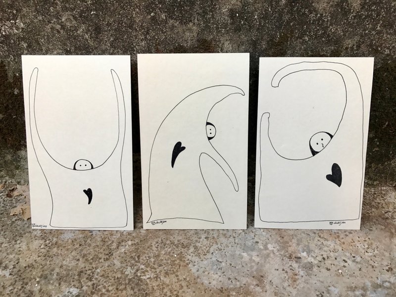 爱心脏/ 客订 手工明信片 套组 手绘 传递 卡片 长手长脚 慢灵魂 - 卡片/明信片 - 纸 白色