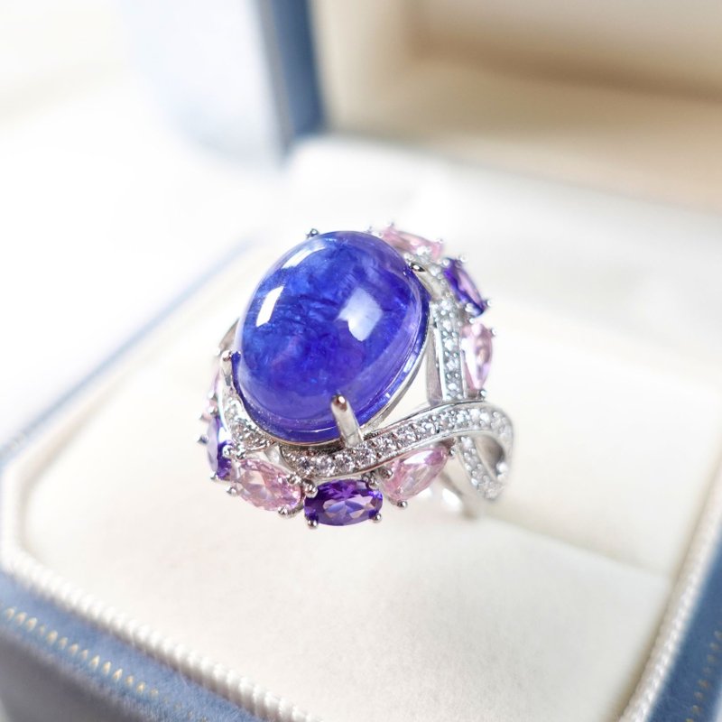11克拉 天然无烧丹泉石 坦桑石 透亮蓝紫色光泽 纯银设计订制款 - 戒指 - 纯银 蓝色