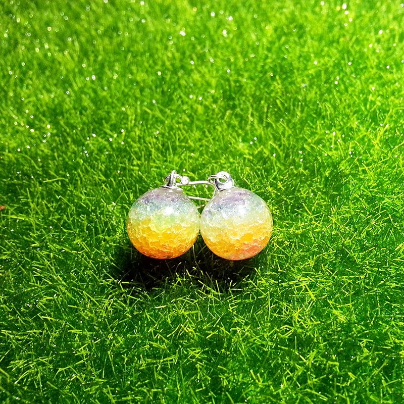 color&flower 925纯银彩虹六色玻璃球耳环(可改耳夹、耳针式) - 耳环/耳夹 - 玻璃 多色
