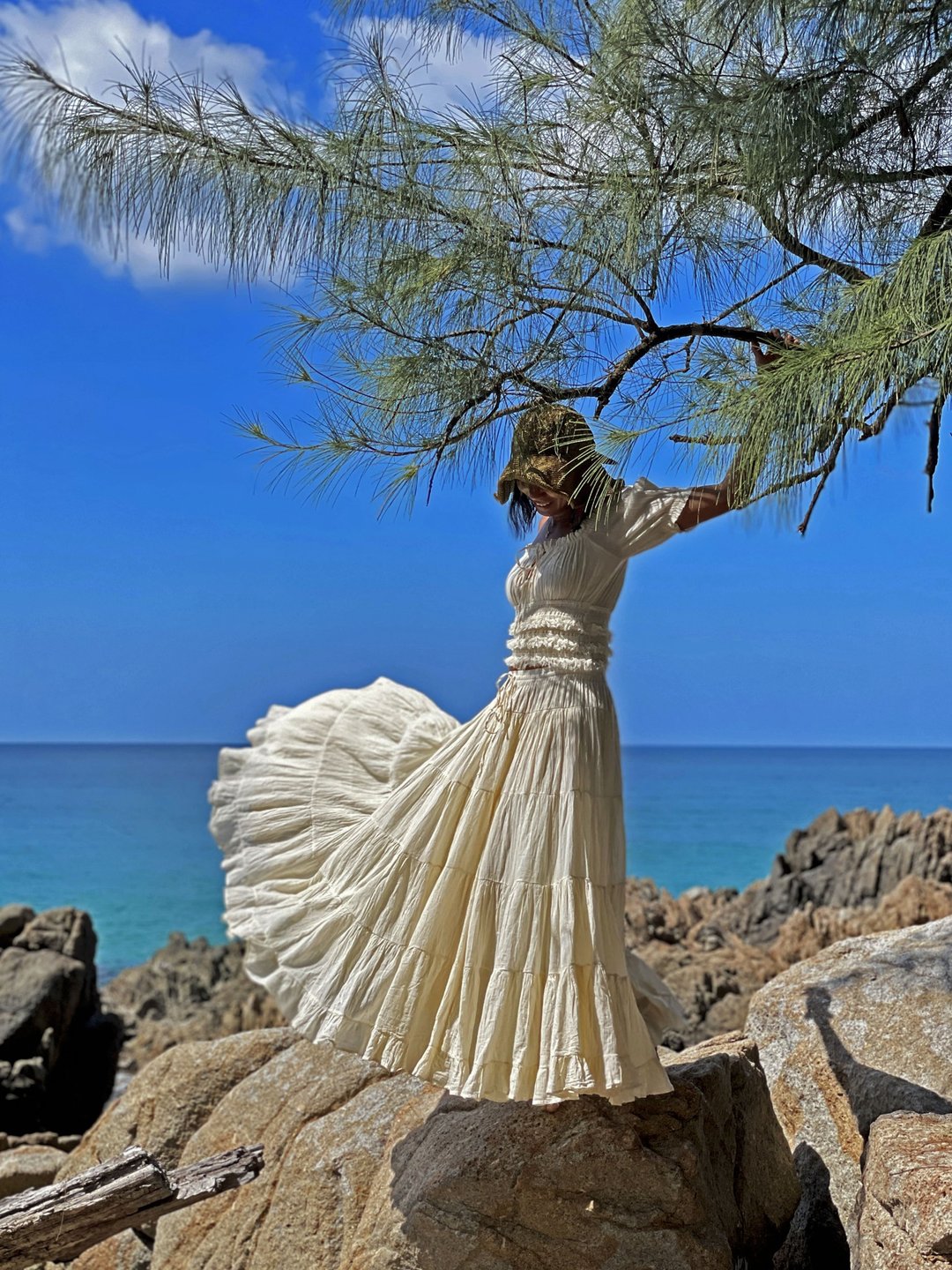 Long wedding bohemian ruffle skirt, elegant and comfortable summer outfits... - 裙子 - 其他材质 